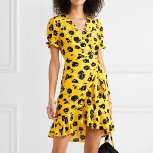 DVF Yellow Floral Mini Wrap Dress - Size 6
